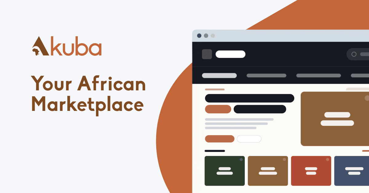 Akuba brand banner with marketplace UI mockup